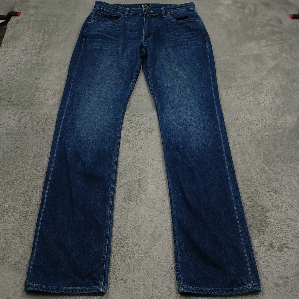 Paige Jeans Mens 32x34 Blue Denim Normandie Pockets Straight Casual Preppy